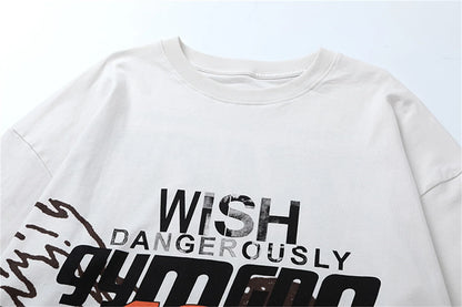 2024 Summer And Spring 123 Letter Print GYMGNO Graffiti Slogan Worn Retro Long Sleeve T Shirt Pullover Sweatshirt Street King Limited