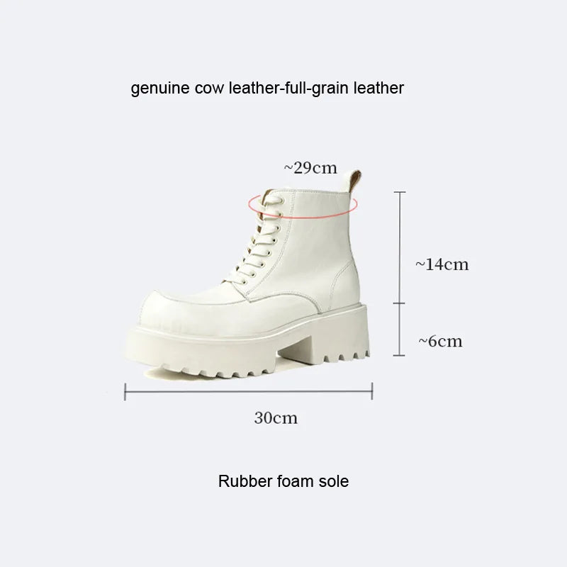 Men's Genuine Leather High Sole Platform Streetwear Fashion Casual Increase Boots Male Punk Gothic Rock Motorcycle Boots Shoes Street King Limited