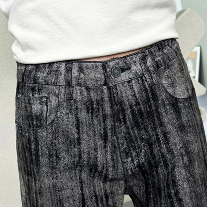 mens streetwear fashion hip hop vibe casual retro tie dyed denim pant jeans cityboy black gray straight jeans trousers unique jeans style 2956