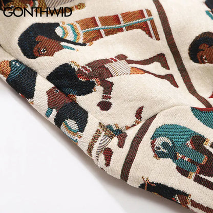 Streetwear Gonthwid Harajuku Streetwear Shirts Coats Vintage Egyptian Stripe Shir Gonthwid Harajuku Streetwear Shirts Coats Vintage Egyptian Stripe Shirt Jackets Hip Hop Fashion Blouse Loose Casual Button Top Fashion Sweater Jacket With Graphic Design For Men