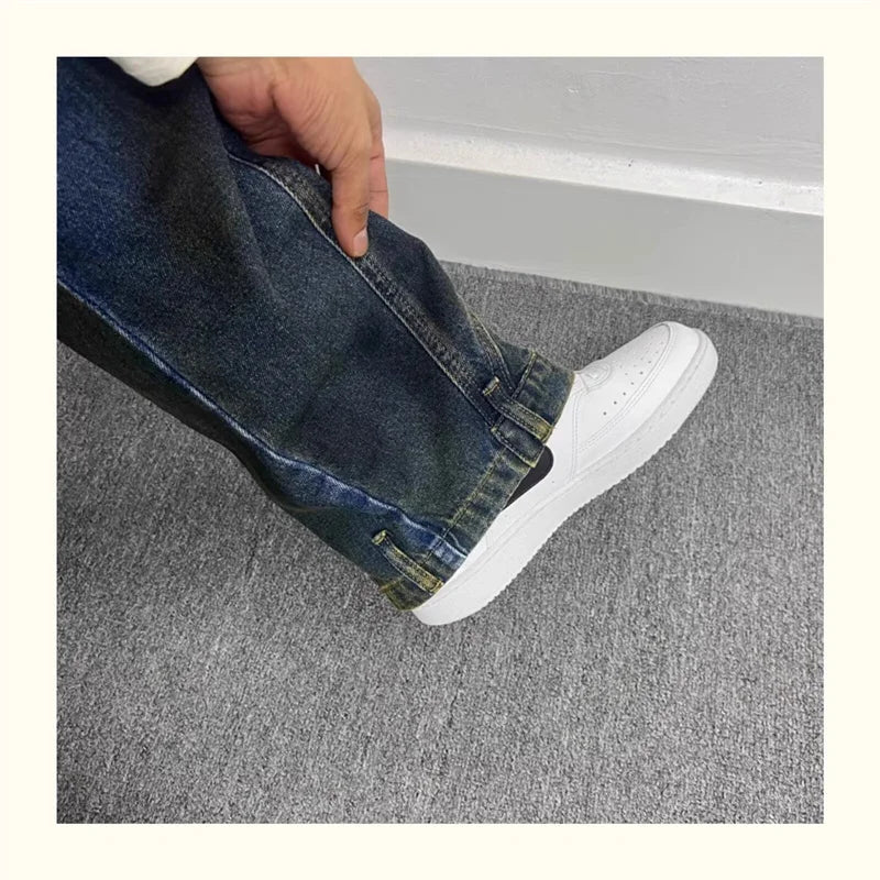 autumn hip hop graffiti painted baggy jeans mens y2l streetwear wide leg denim pants punk fashion distressed gradient jean unique jeans style 272