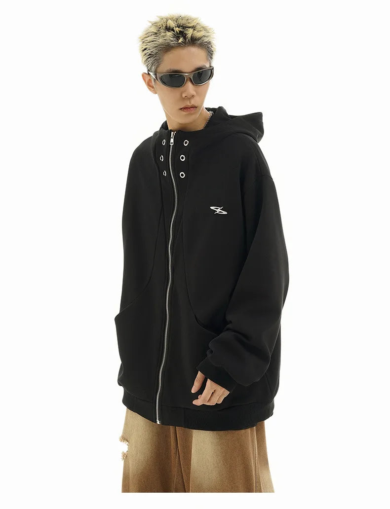 high street men structure line high collar hoodie jacket autumn winter rascal handsome versatile casual zipper coat unisex unique default style 5727