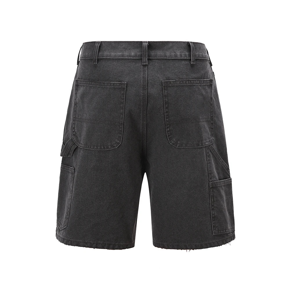 y2k sashes pockets solid color cleanfit cargo shorts mens summer wide leg streetwear baggy knee length pants oversized unique cargo style 229