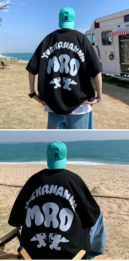 Korean street hip hop y2k printed men's T-shirt trendy brand Japanese retro loose Harajuku round neck sports half sleeved top Street King Limited