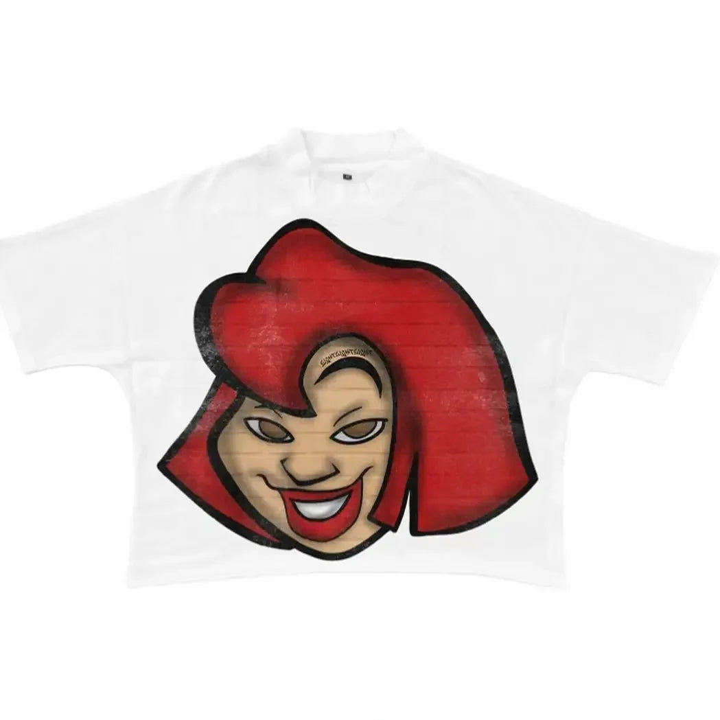 Harajuku cartoon big head pattern graphic t shirts oversized t shirt casual goth y2k tops streetwear 2000s vintage men clothing Street King Limited