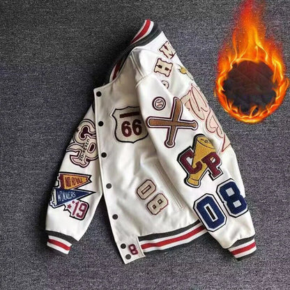Leather Jacket Men Motorcycle Luxury Designer Embroidery Short Biker Baseball Jackets Y2k Streetwear Winter Bomber Coat White Street King Limited