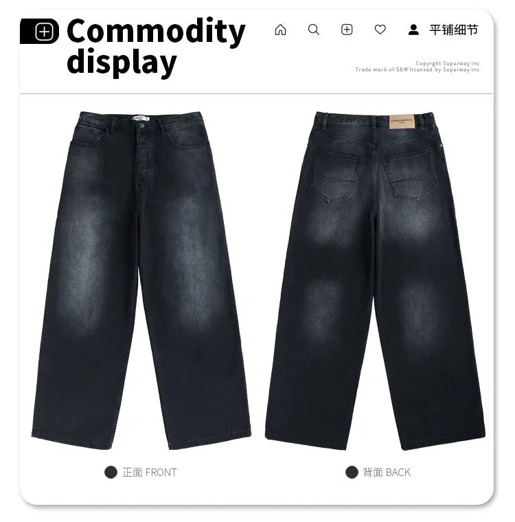 24Spring wash black ash straight tube baggy jeans Street King Limited