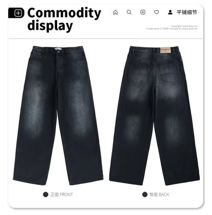 24Spring wash black ash straight tube baggy jeans Street King Limited