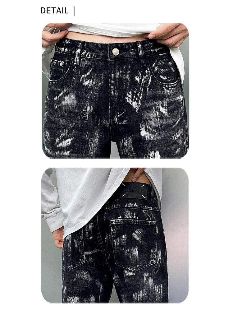 2024 y2k fashion streetwear wide leg denim pants men loose straight jeans high street spring autumn graffiti baggy trousers unique jeans style 954