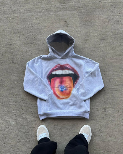 2024 Summer New Fashion Big Lips Printed Oversized Hoodie Men's Y2K Street Hip Hop Harajuku Loose Long Sleeve Pullover Women's Street King Limited
