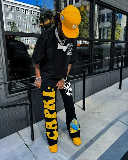 european and american new embroidered oversized trousers men y2k trendy hip hop knitted pants loose casual wide leg pants women unique default style 3488