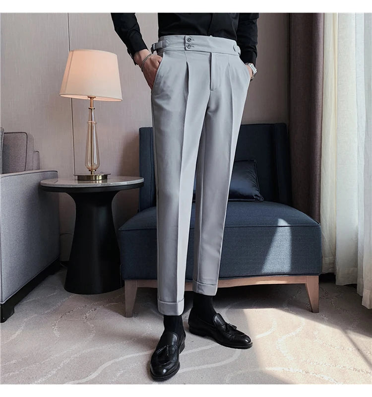 2024 High Quality Business Casual Draped High-waist Trousers Men Solid Color Formal Pants Male Formal Office Social Suit Pants Street King Limited