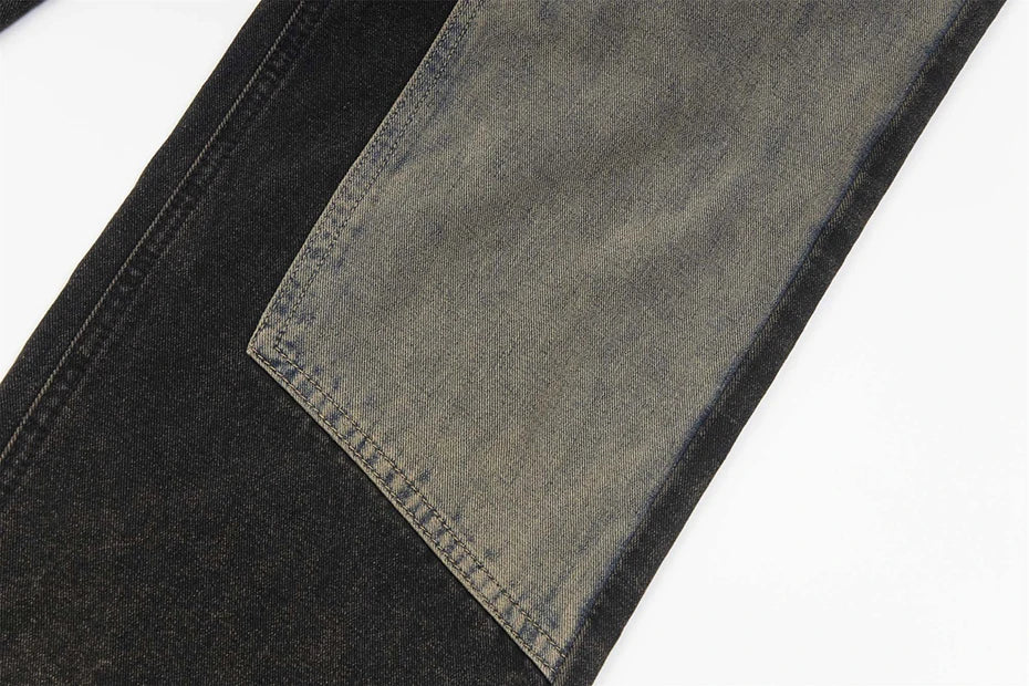 vintage black mens jeans patchwork hip hop baggy jeans man streetwear harajuku loose straight denim pants unique jeans style 4201
