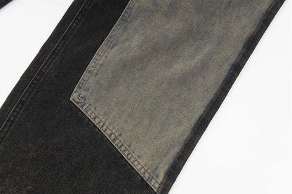 vintage black mens jeans patchwork hip hop baggy jeans man streetwear harajuku loose straight denim pants unique jeans style 4201