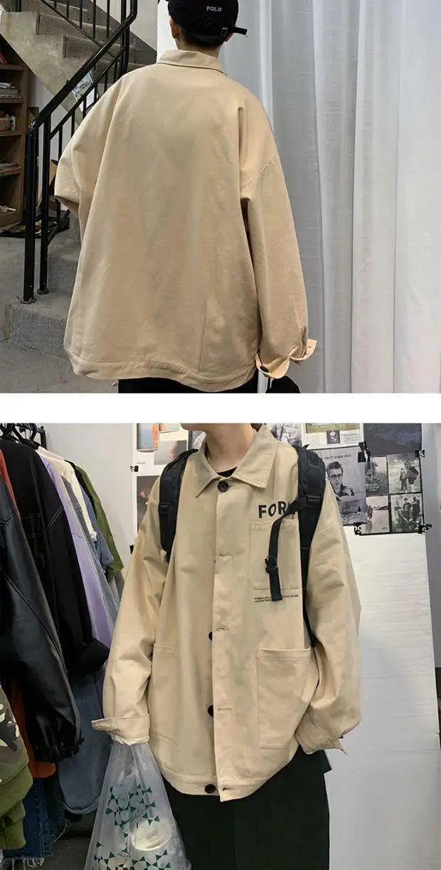 retro japanese workwear vintage style jacket mens spring and autumn korean version trendy handsome loose handsome jacket tops unique default style 4909