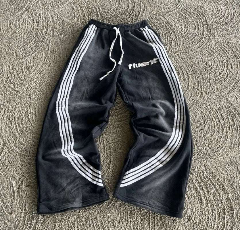 y2k american hip hop rock fashion letter striped nine point pants street fashion brand harajuku retro oversized couple trousers unique default style 3292