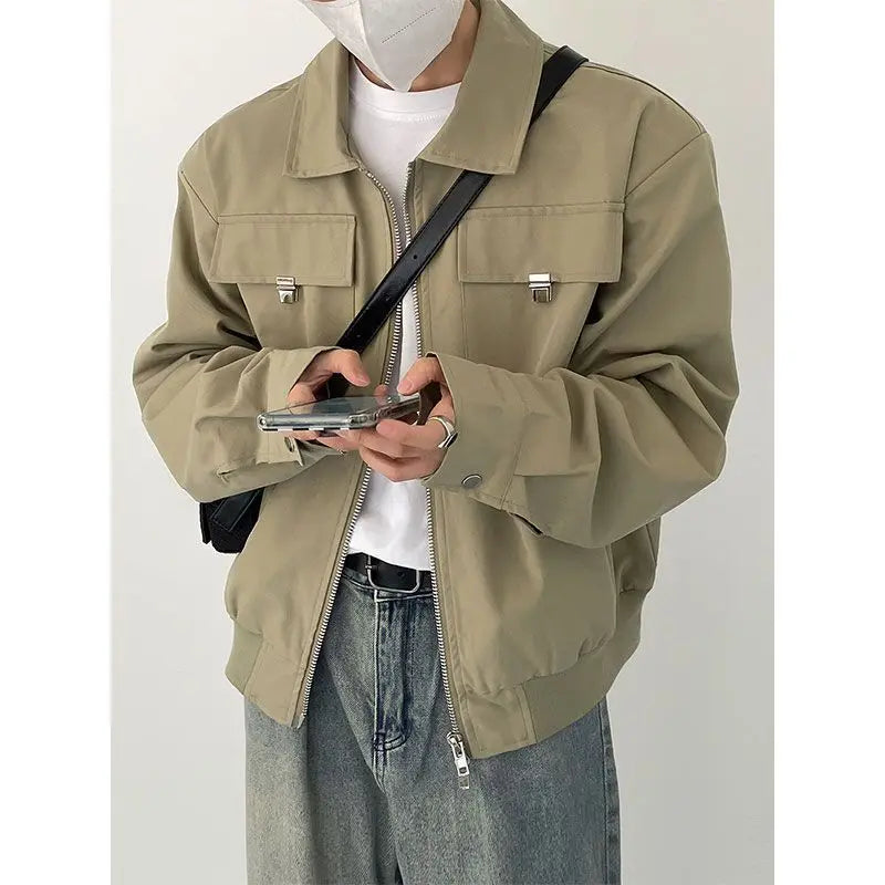 Autumn and Winter Korean Style Season Fashionable Retro Airplane Jacket Men's Loose Street Y2K Niche Shoulder Pad Lapel Jacket Street King Limited