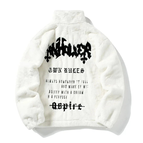 Men's Rabbit Fur Jacket Coats Hip Hop Retro Letter Print Autumn Fleece Jacket Streetwear Casual Fashion Harajuku Zipper Outwear Street King Limited