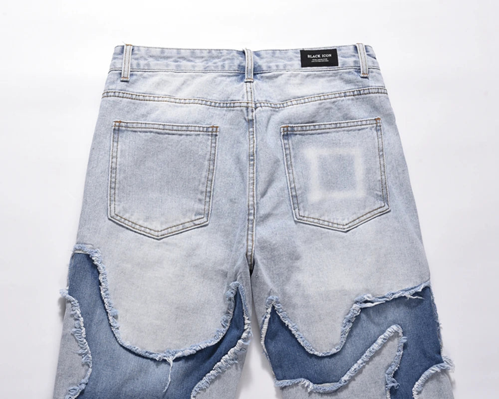 high street vibe style patchwork frayed jeans pants for men retro washed hole ripped casual loose denim trousers oversized 1 unique jeans style 1790