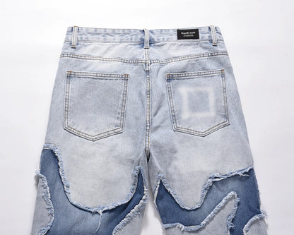 high street vibe style patchwork frayed jeans pants for men retro washed hole ripped casual loose denim trousers oversized 1 unique jeans style 1790