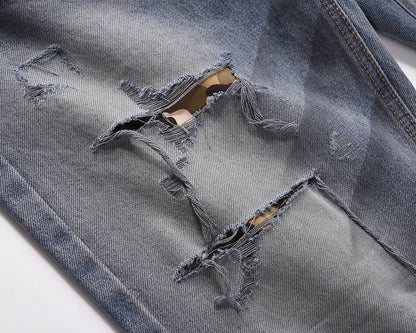 washed hole patchwork frayed blue baggy jeans mens straight y2k ripped pantalones hombre denim pants streetwear loose cargos multi-pocket cargos