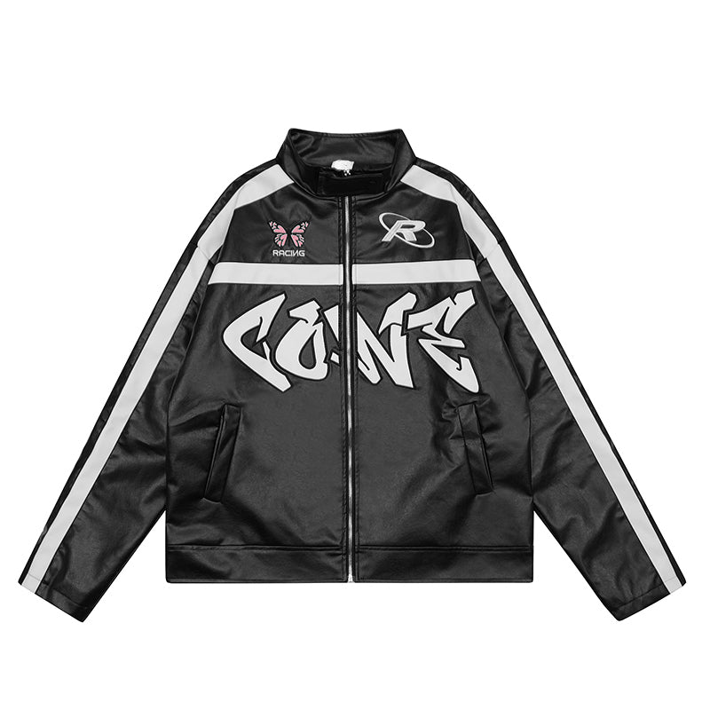 men racing jackets fashion letter embroidery patchwork jacket coats hip hop pu lether outerwear autumn casual streetwear jackets unique default style 4498