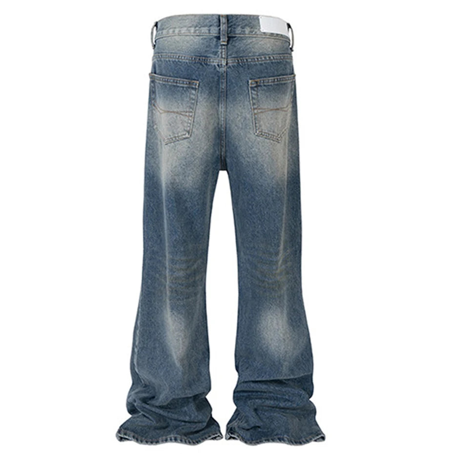 mens blue flared jeans fashion designer loose denim pants 2024 new fashion casual jeans trousers ripped baggy denim