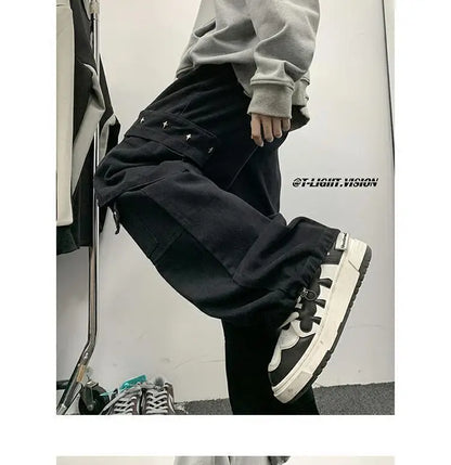 american hip hop large pocket workwear pants for men and women in autumn trend loose fitting straight leg casual wide leg pants unique default style 4774