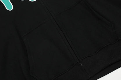 New Autumn Logo Embroidery Black Fleece Hooded Hoodies for Men and Women  Streetwear Baggy Casual Cardigan Zipper Sweatshirts Street King Limited