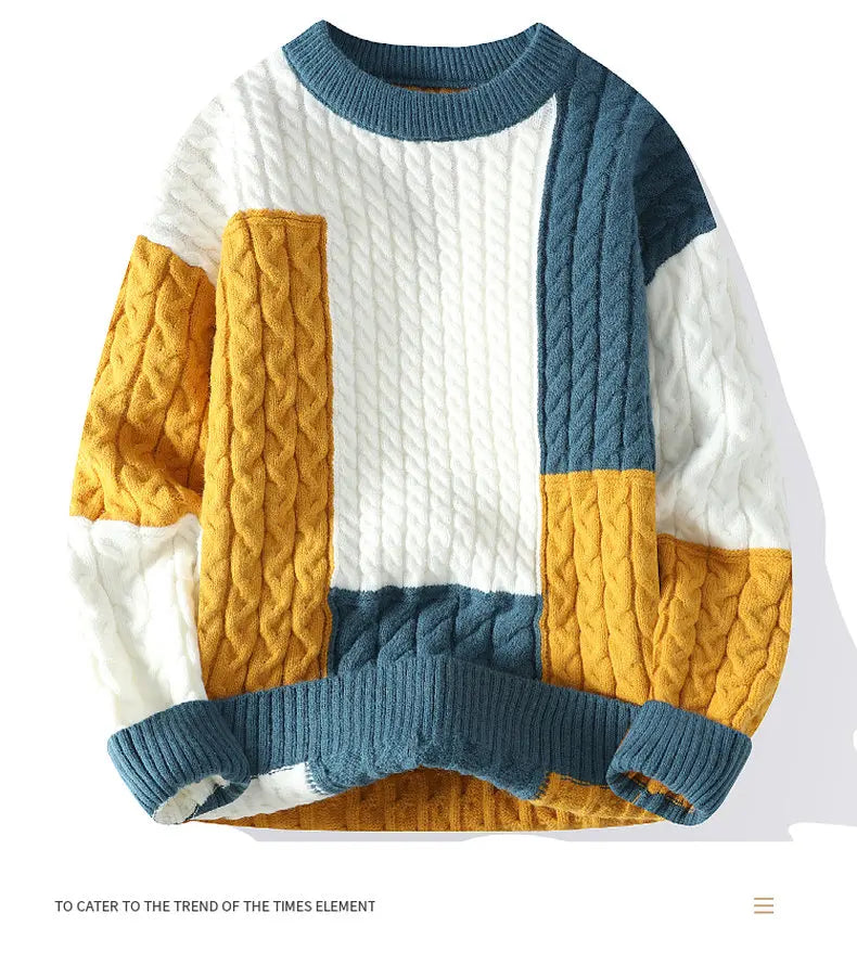 Autumn Men's Twist Braid Sweater Fashion Pullovers Winter Thick Knit Sweaters Streetwear Solid Warm O Neck Jumper Pullover Street King Limited