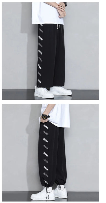 summer side letter printed straight pants mens drawstring sports joggers sweatpants y2k streetwear baggy casual trousers unique joggers style 882