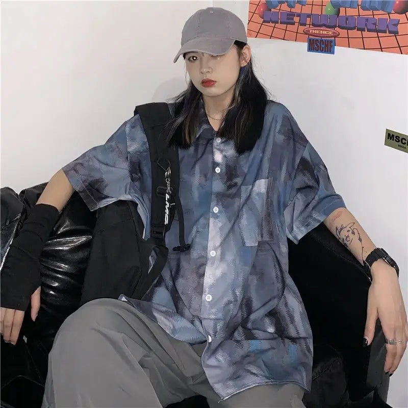 Korean style shirts for men and women 2024 new summer design niche retro tie-dye shirts loose short-sleeved tops trendy y2k tops Street King Limited