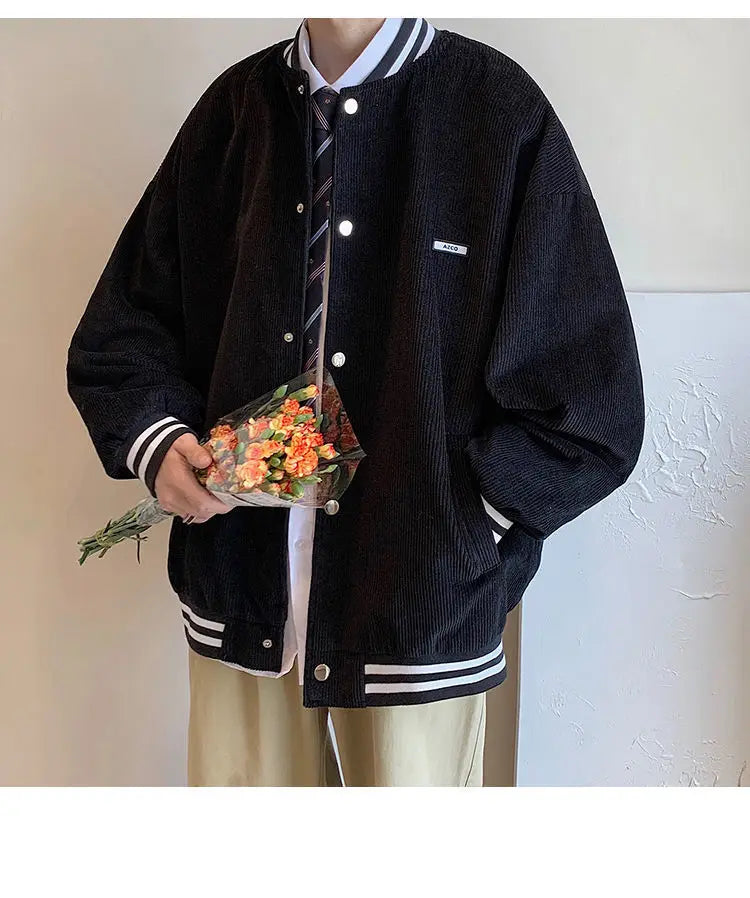corduroy baseball jacket mens spring ins fashion brand sports all match jacket spring and autumn korean style trendy jacket top unique default style 4859