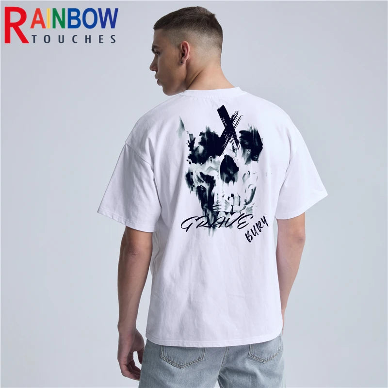 Rainbowtouches 2022 Vintage New Brand Mens T-Shirt High Street Tidal Current Skull Pattern Mens T Shirt Men Hip Hop Women  Shirt Street King Limited