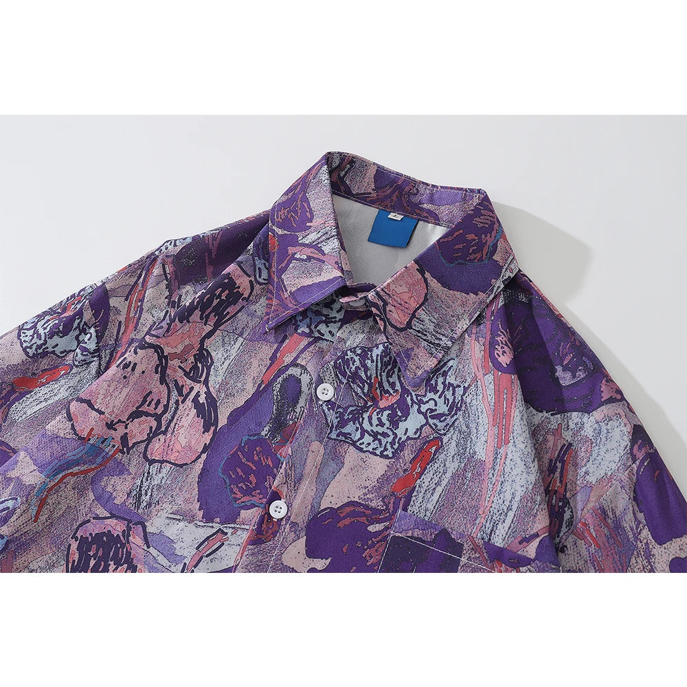 Dark Icon Full Printing Oversized Men's Blouse Turn-down Collar Shirts for Men Long Sleeve Street King Limited