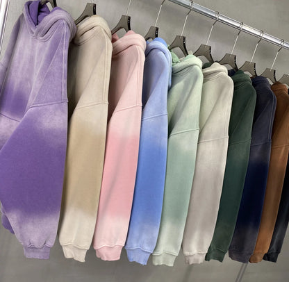 Autumn and Winter Washing Spray Dyeing Baggy Hoodies Distressed Hip Hop Gradient Men's and Women's Oversize Hooded Sweatshirts Street King Limited