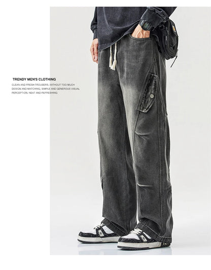 2025 new hip hop multi pockets straight jeans for men high street cargo denim pants spring y2k vintage distressed baggy jean unique cargo style 3364