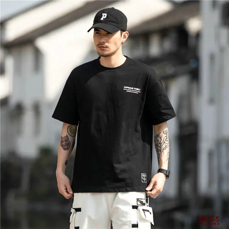 Pure cotton short-sleeved men's summer Hong Kong style design t-shirt ins trendy brand loose bottoming versatile round neck tops Street King Limited