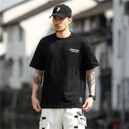 Pure cotton short-sleeved men's summer Hong Kong style design t-shirt ins trendy brand loose bottoming versatile round neck tops Street King Limited