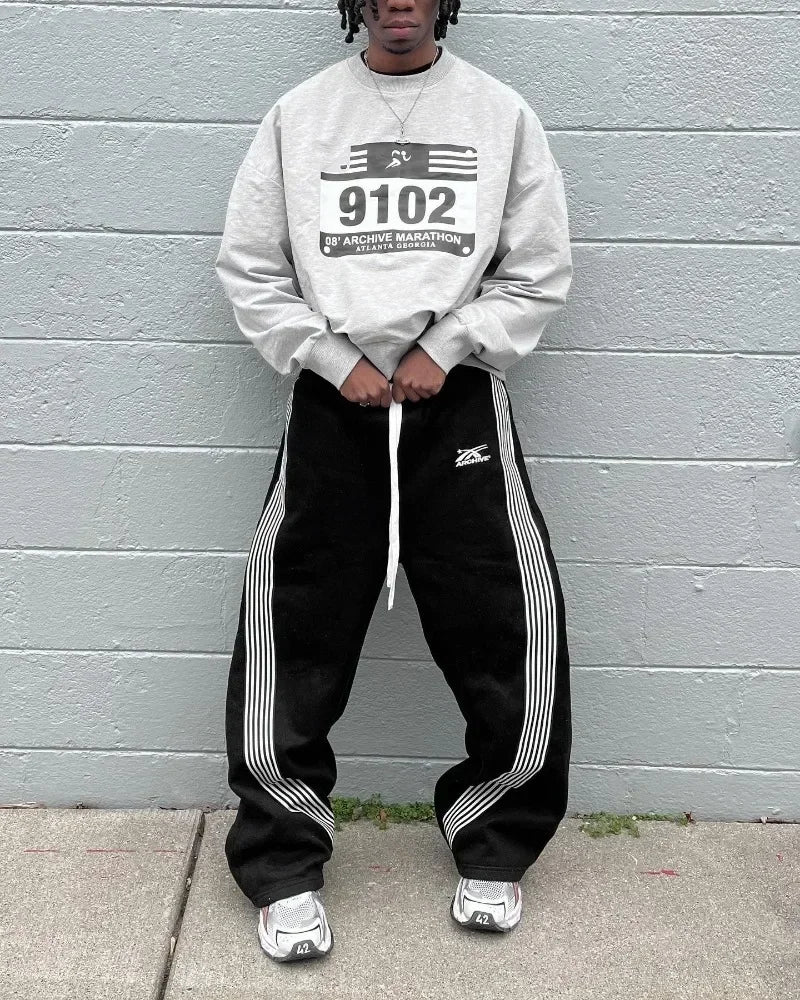retro harajuku hip hop american y2k new casual pants side striped casual pants mens womens street drawstring high waist pants unique default style 3724