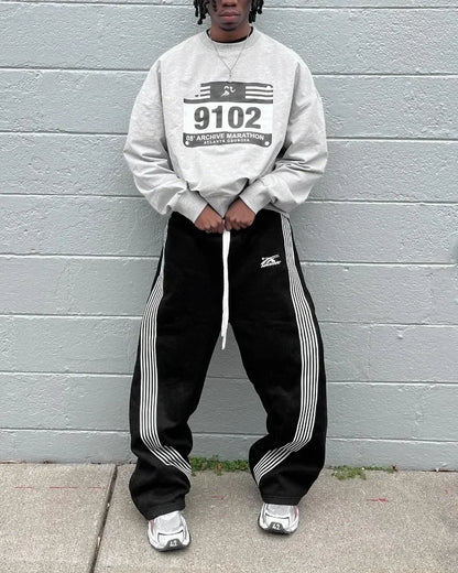 retro harajuku hip hop american y2k new casual pants side striped casual pants mens womens street drawstring high waist pants unique default style 3724