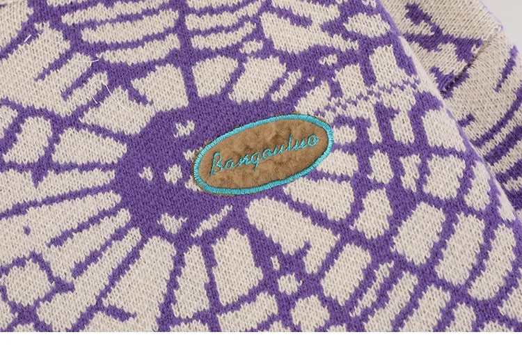 2023 Men Streetwear Sweater Hipster Spider Web Graphic Hip Hop Knitted Sweater Casual Loose Pullover Sweater Black Purple Street King Limited