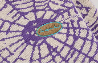 2023 Men Streetwear Sweater Hipster Spider Web Graphic Hip Hop Knitted Sweater Casual Loose Pullover Sweater Black Purple Street King Limited