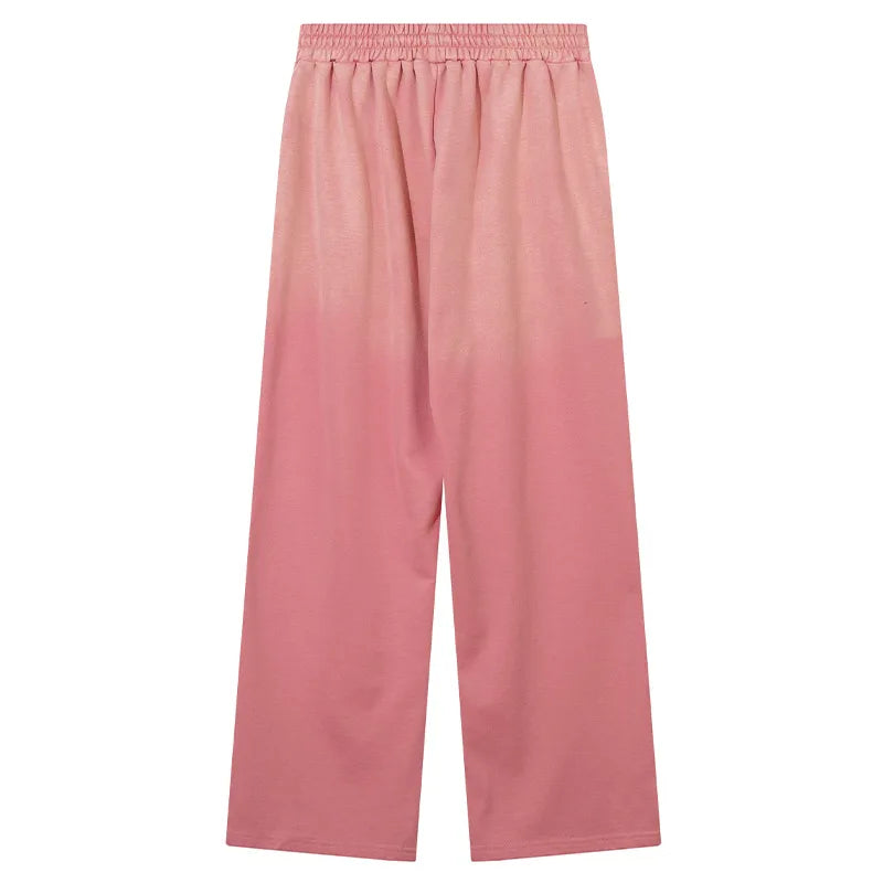 Men Sweatpants Gradient Washed Sports Pants American High Street Straight Trousers Hip Hop Casual Loose Pants Unisex Pink Black Street King Limited