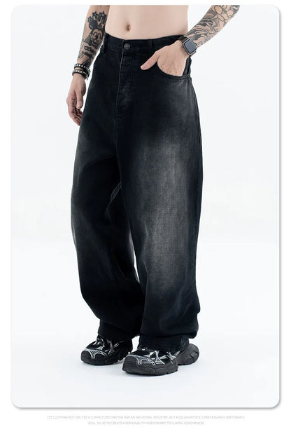 24Spring wash black ash straight tube baggy jeans Street King Limited