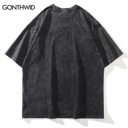 Distressed Oversize T Shirt Streetwear Japanese Anime Eyes Print Retro Tshirt 2023 Hip Hop Casual Cotton Loose T-Shirt Black Street King Limited