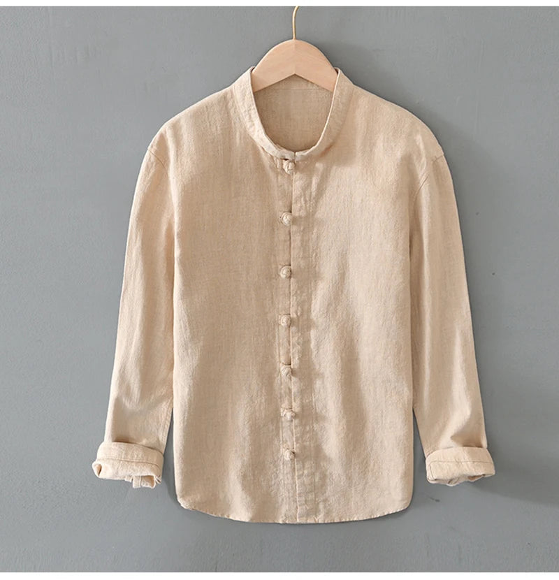 Men's Shirt Vintage Cotton Linen Long Sleeve Shirt Spring Summer Autumn Loose Fashion Casual Blouse Male Plus Size Cardigan Top Street King Limited