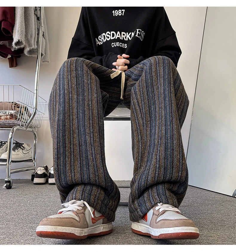 high quality stripe plaid mens trousers baggy straight fashion classic padded autumn winter casual pants male plus size m 8xl unique default style 1173