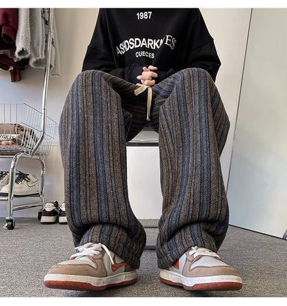 high quality stripe plaid mens trousers baggy straight fashion classic padded autumn winter casual pants male plus size m 8xl unique default style 1173