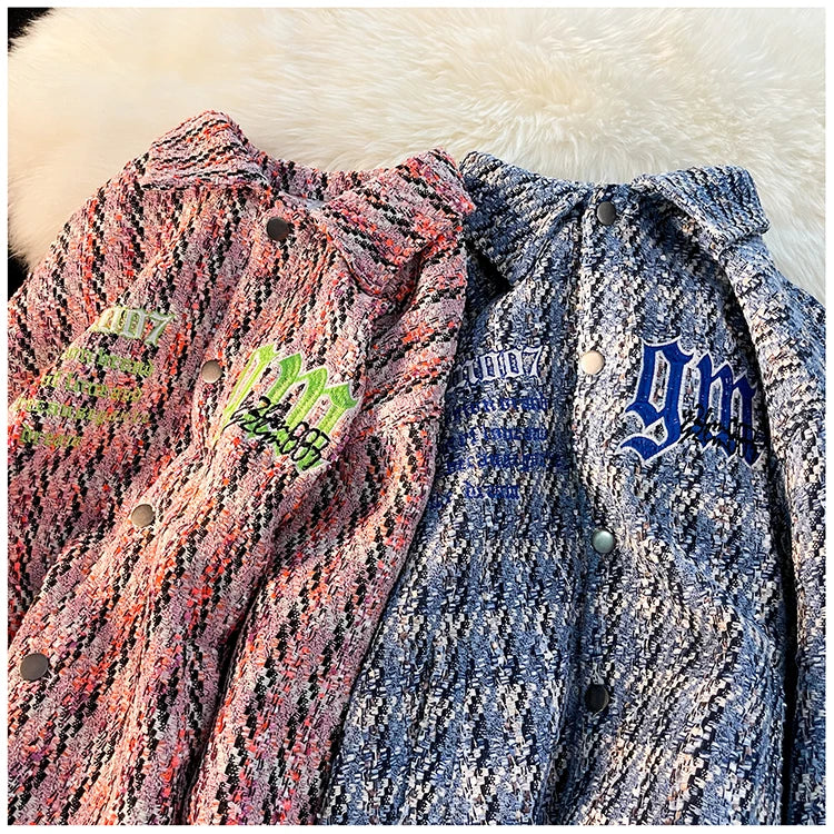 american retro plaid jacket korean trend couple jackets embroidery design unisex outerwear loose plus size mens coat unique default style 1005
